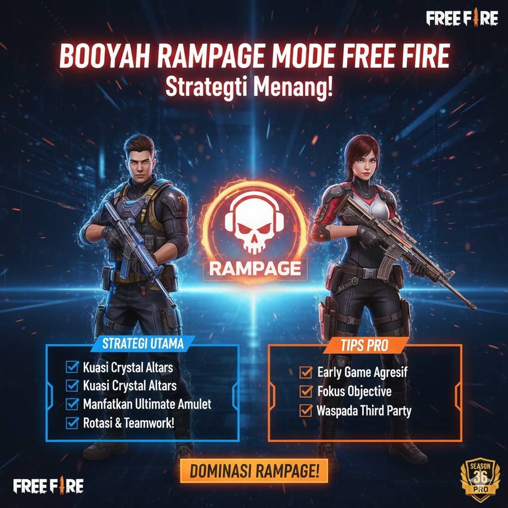 buatkan gambar Booyah Rampage Mode Free Fire: Strategi Menang